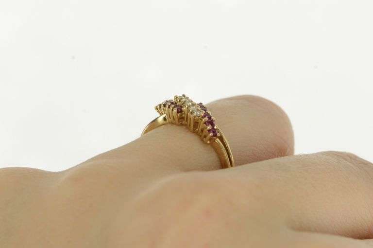 14K Yellow Gold Natural Ruby Diamond Bypass Vintage Band Ring