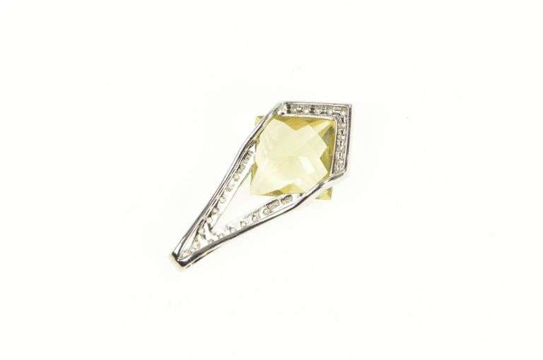 Sterling Silver Faceted Citrine Squared CZ Accent Drop Pendant