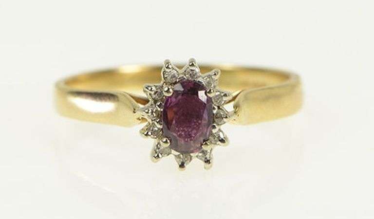 10K Yellow Gold Oval Tourmaline Diamond Halo Engagement Ring