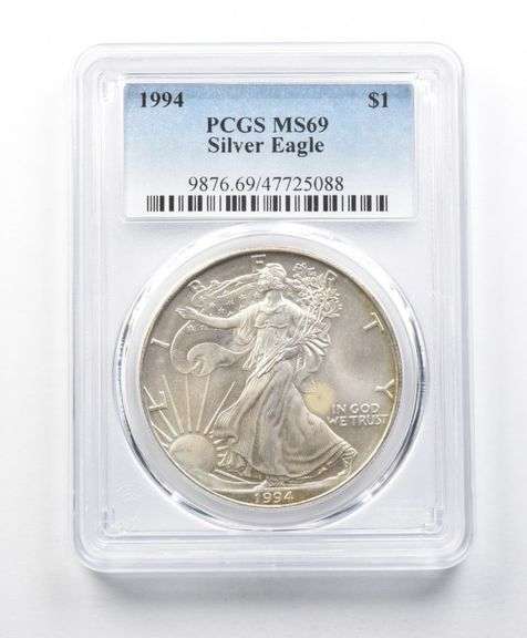 MS69 1994 American Silver Eagle PCGS Beautifully Toned Yellow Sheen