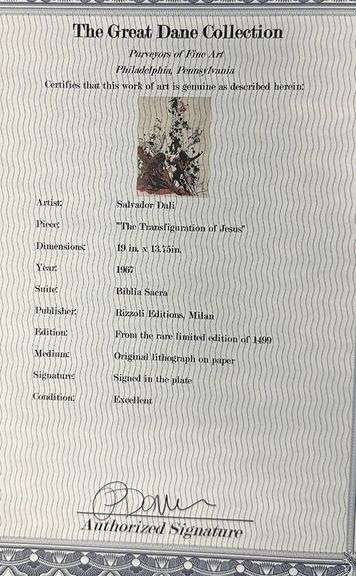 Highly Collectible and Rare Salvador Dali Original Llithograph from the  'Biblia Sacra' Suite