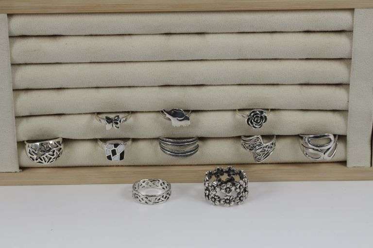 Sterling Silver Curated Ring Assortment Various Sizes & Styles (10 Ring Lot)