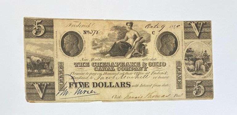 $5 Frederick Md C&O Canal 1840 Note