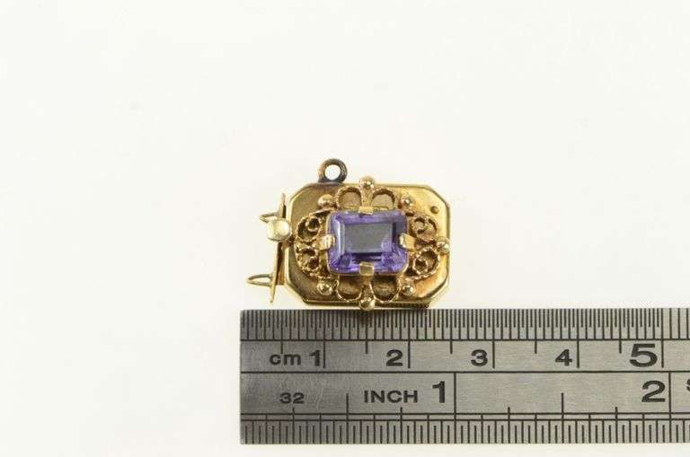 14K Yellow Gold Emerald Cut Amethyst Slide Bracelet Clasp