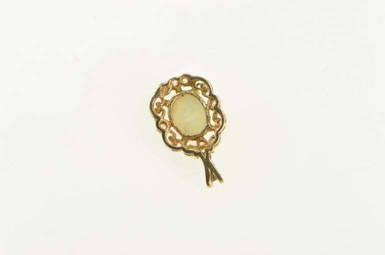 14K Yellow Gold Opal Diamond Ornate Oval Statement Charm/Pendant