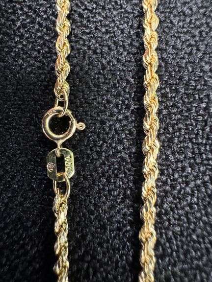 10k Yellow Gold-Hollow Round Rope Link Chain 1.9mm Necklace 18"