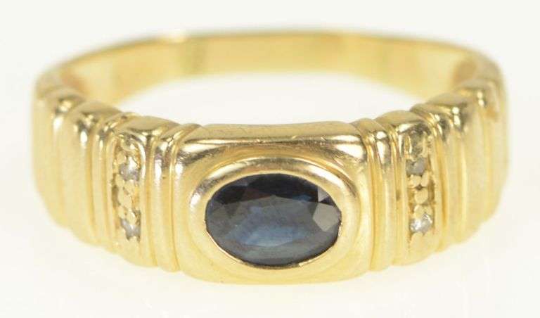 14K Yellow Gold Men's Sapphire Diamond Wedding Ring
