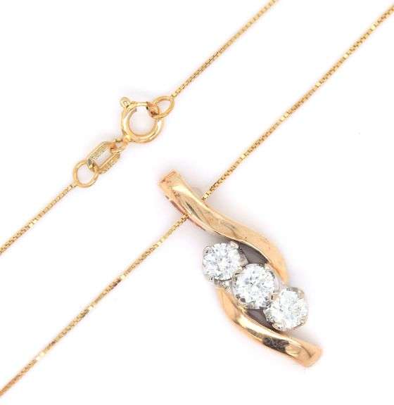 Set of 14kt Yellow gold diamond pendant on chain with diamond ring and matching diamond earrings