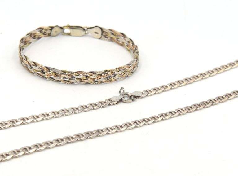 Vintage 925 sterling silver braided bracelet and Italian sterling silver fancy link necklace