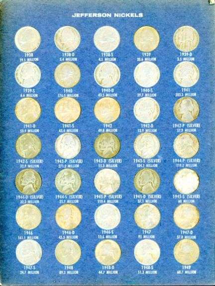 Album of 70 Jefferson Nickels 1938-1964 w/War Nickels