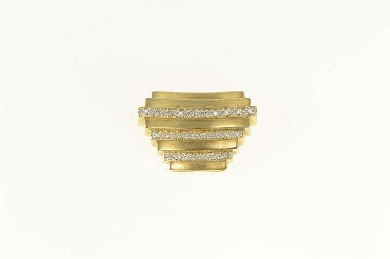14K Yellow Gold Squared Staggered Diamond Line Slide Pendant