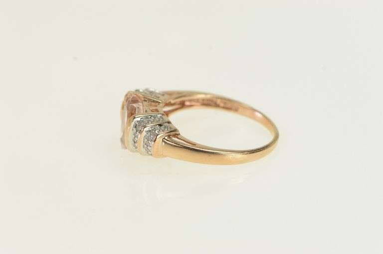 10K Rose Gold Heart Morganite Diamond Ornate Vintage Ring