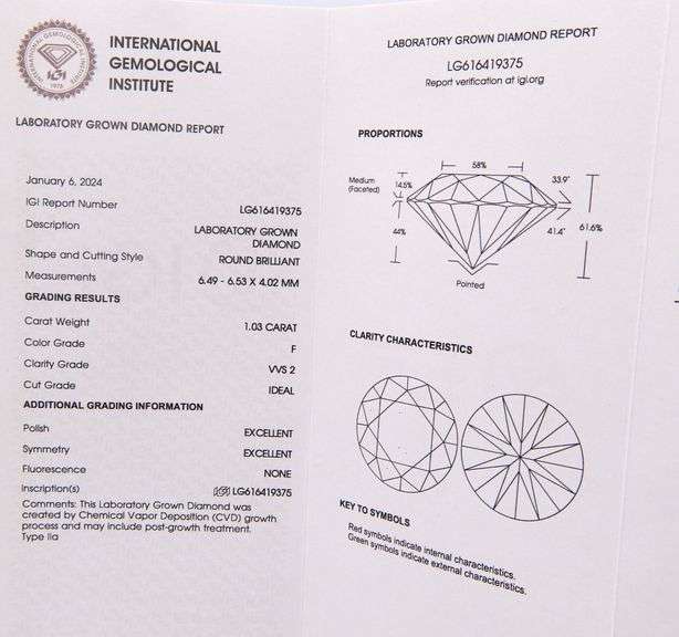 1.03ctw round brilliant cut lab grown diamond