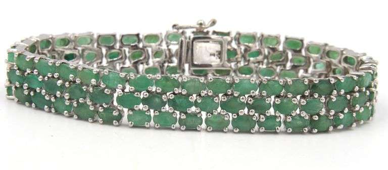 Vintage 925 sterling silver 3 row green cubic zirconia bracelet