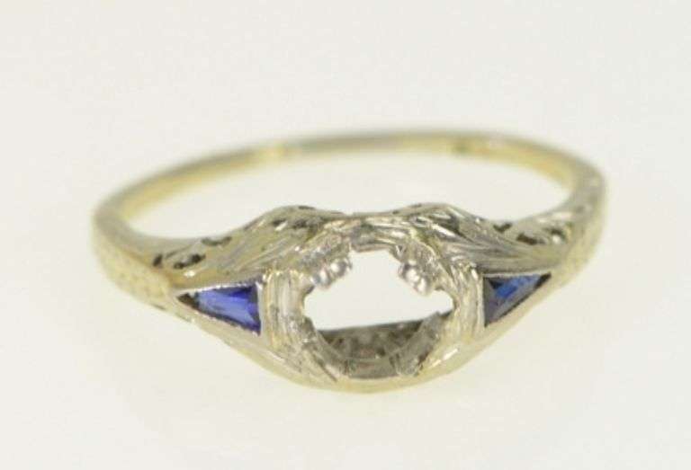 18K White Gold Art Deco Filigree Engagement Setting Ring
