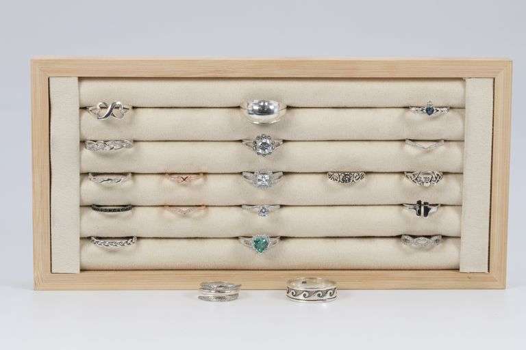 .925 Sterling Silver Curated Ring Set 20 RIng Lot Various Sizes & Styles