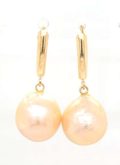 14kt Yellow gold 12mm Pearl drop earrings