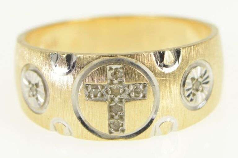 14K Yellow Gold Cross Diamond Christian Faith Promise Ring