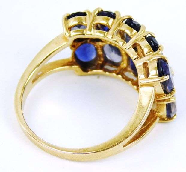 Wide 14K Ring of Amethyst's & Diamonds, Size 6.5