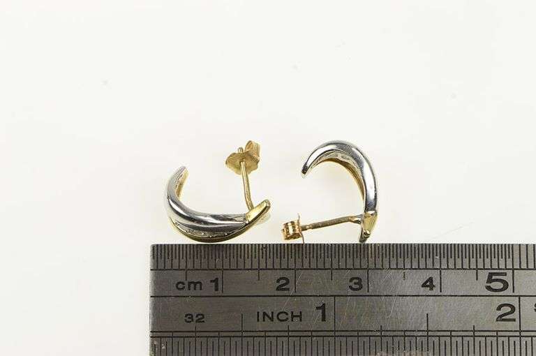 10K Yellow Gold Two Tone Diamond X Semi Hoop Fashion Earrings