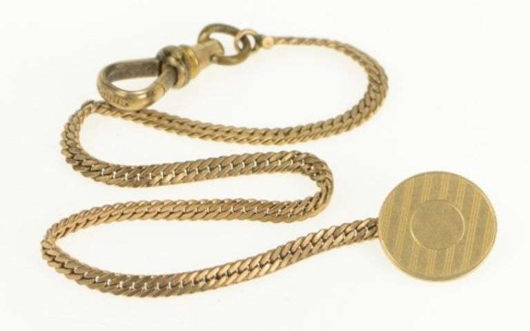 1940's Pinstripe Button Curb Link Vintage Pocket Watch Chain