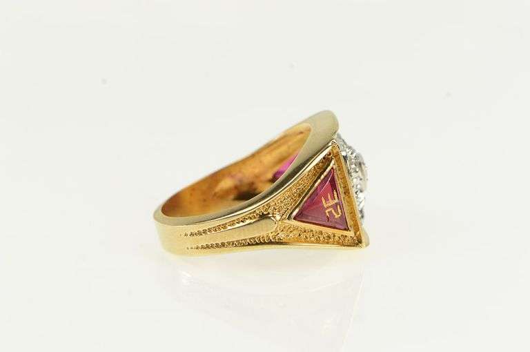 10K Yellow Gold Masonic Eagle Diamond Compass Square Ring