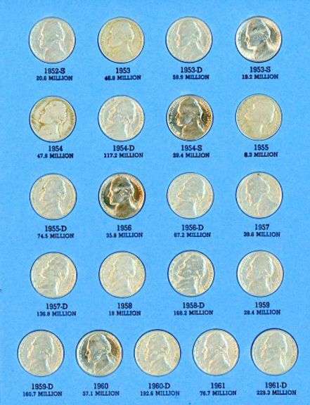 Album of 65 Jefferson Nickels 1938-1961-D w/War Nickels