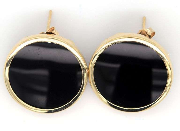 14kt Yellow gold black onyx disc earrings
