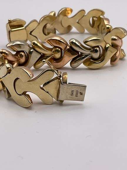 26.4g 14k Tri Color Gold Bracelet, 8in, 15mm Ribbon Link