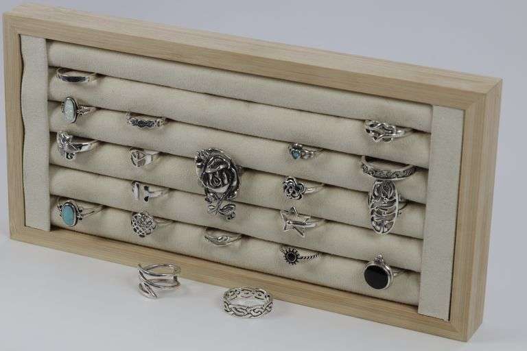 Sterling Silver Ring Assortment Various Sizes & Styles (20 Ring Lot)