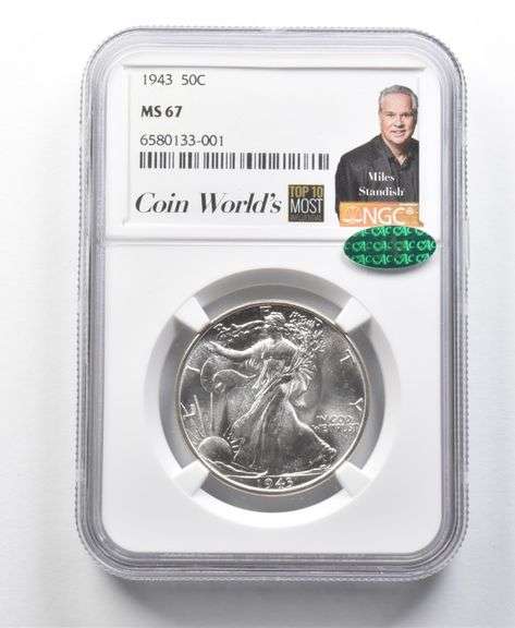 1943 Walking Liberty Half Dollar Miles Standish MS67 NGC CAC