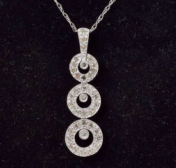 Gorgeous 10K White Gold Modified Past, Present, and Future Pendant Necklace with Diamond Gemstones
