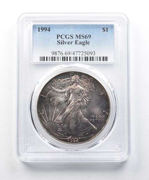 MS69 1994 American Silver Eagle PCGS Beautiful Deep Purple Toning