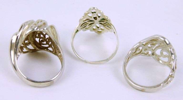 3 Sterling Silver Filigree Rings, 5.5 & 6.5