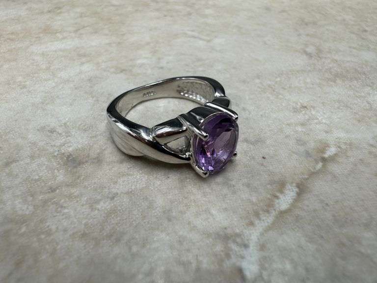 Sterling Silver Natural Gemstone Amethyst Ring Size 7