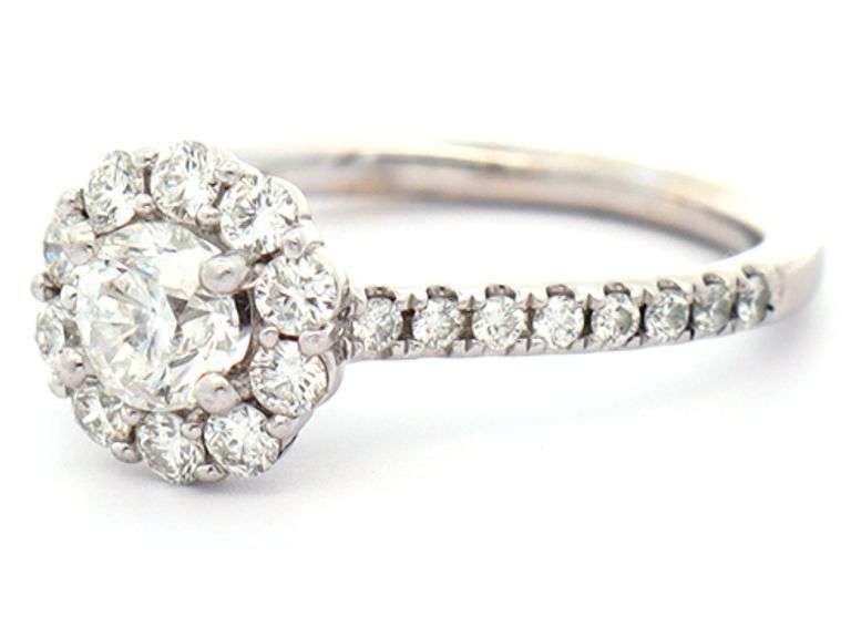 The LEO First Light 1.00ctw Round Diamond Halo Engagement Ring in 14K
