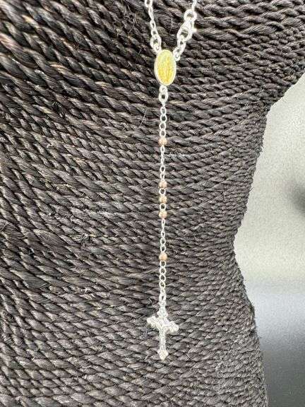 Sterling Silver Bead Chain Gold & Rose Gold Plating Crucifix Rosary Necklace Catholic Jewelry
