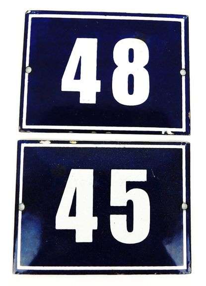 2 Vintage French Porcelain on Steel House Numbers