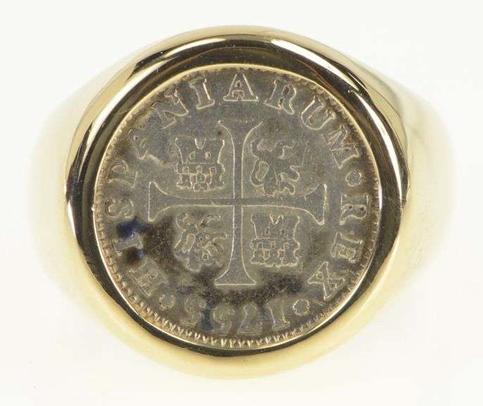 14K Yellow Gold 1755 Spanish 1/2 Real Coin Statement Ring