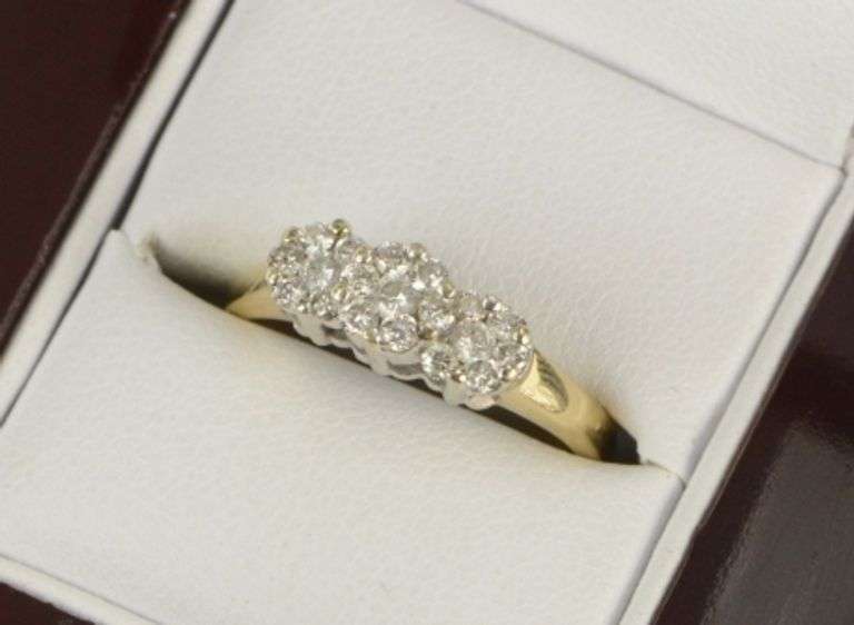 14K Yellow Gold 0.50 Ctw Diamond Flower Cluster Engagement Ring