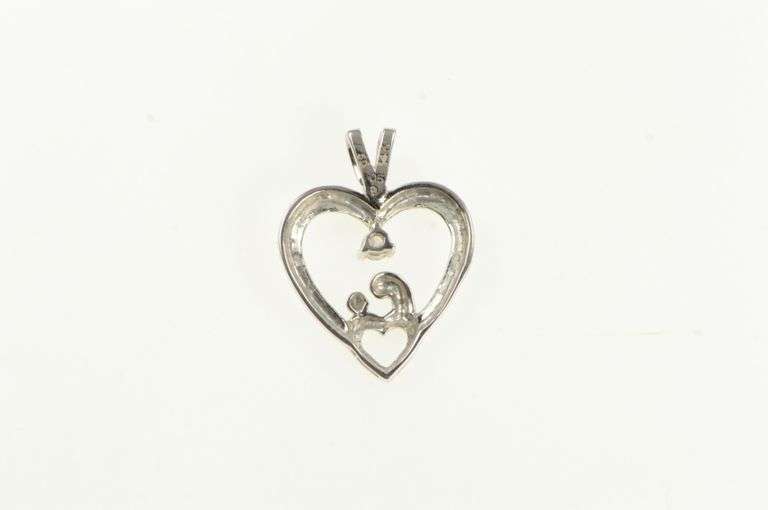 14K White Gold Diamond Heart Mom & Child Mother's Day Pendant