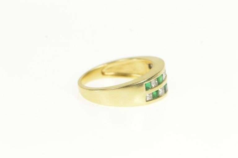 14K Yellow Gold 1.70 Ctw Princess Diamond Emerald Wedding Ring