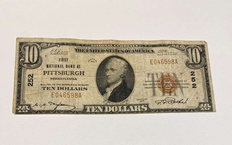 $10 Pittsburgh 1929 Series National Currency Note