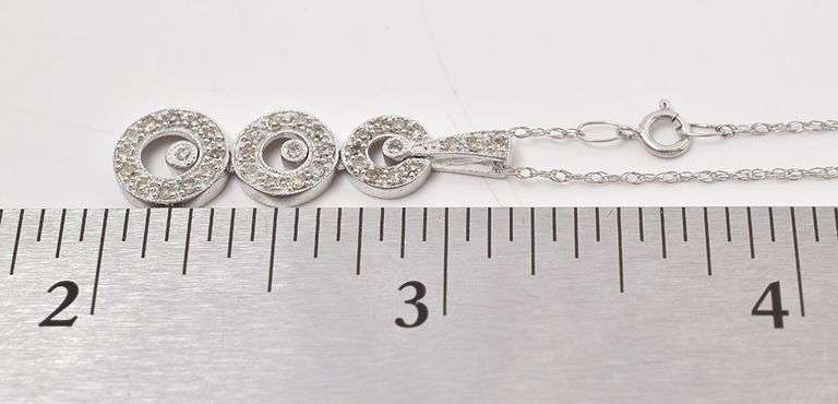 Gorgeous 10K White Gold Modified Past, Present, and Future Pendant Necklace with Diamond Gemstones