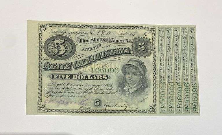 1879 Series State of Louisiana $5 Baby Bond