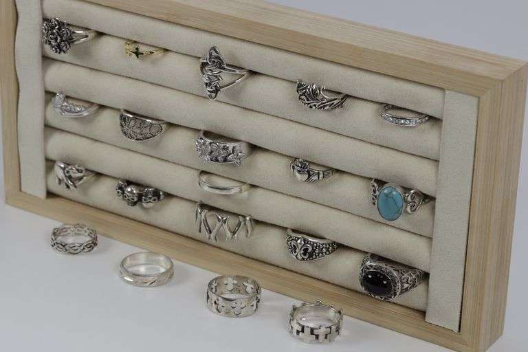 .925 Sterling Silver Ring Assortment Various Sizes & Styles (20 Ring Lot)