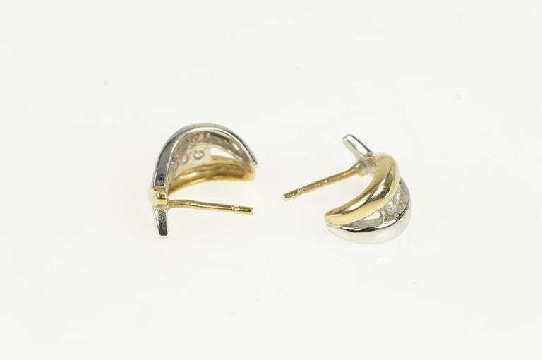 10K Yellow Gold Two Tone Diamond X Semi Hoop Fashion Earrings