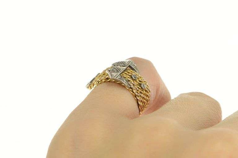 14K Yellow Gold Victorian Rose Cut Diamond Belt Buckle Ring