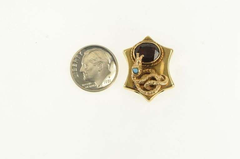 14K Yellow Gold Victorian Garnet Snake Slide Bracelet Charm/Pendant