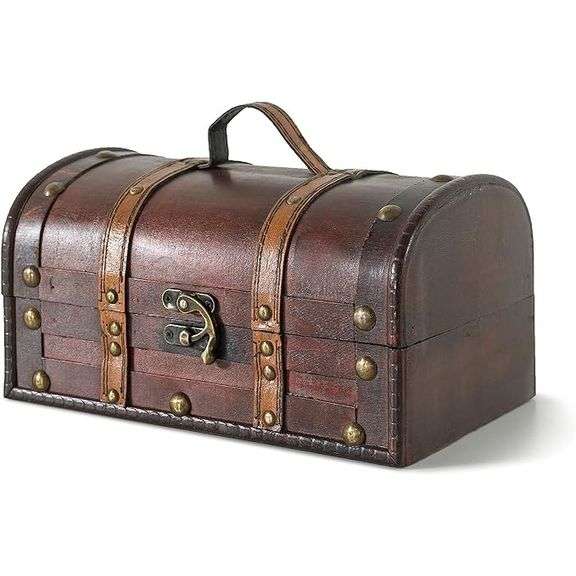 Wooden Treasure Chest Leather Handle